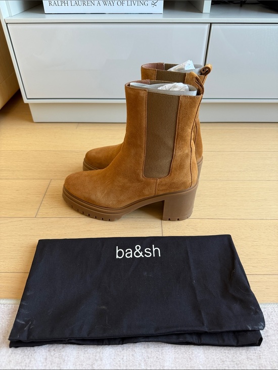 ba&sh Shoes - ba&sh Tan Suede Chelsea Booties with Lug Sole